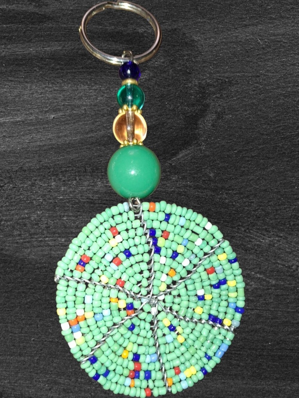 Handmade Tribal Mint Green Beaded Keychain Pendant - Charm Accessory